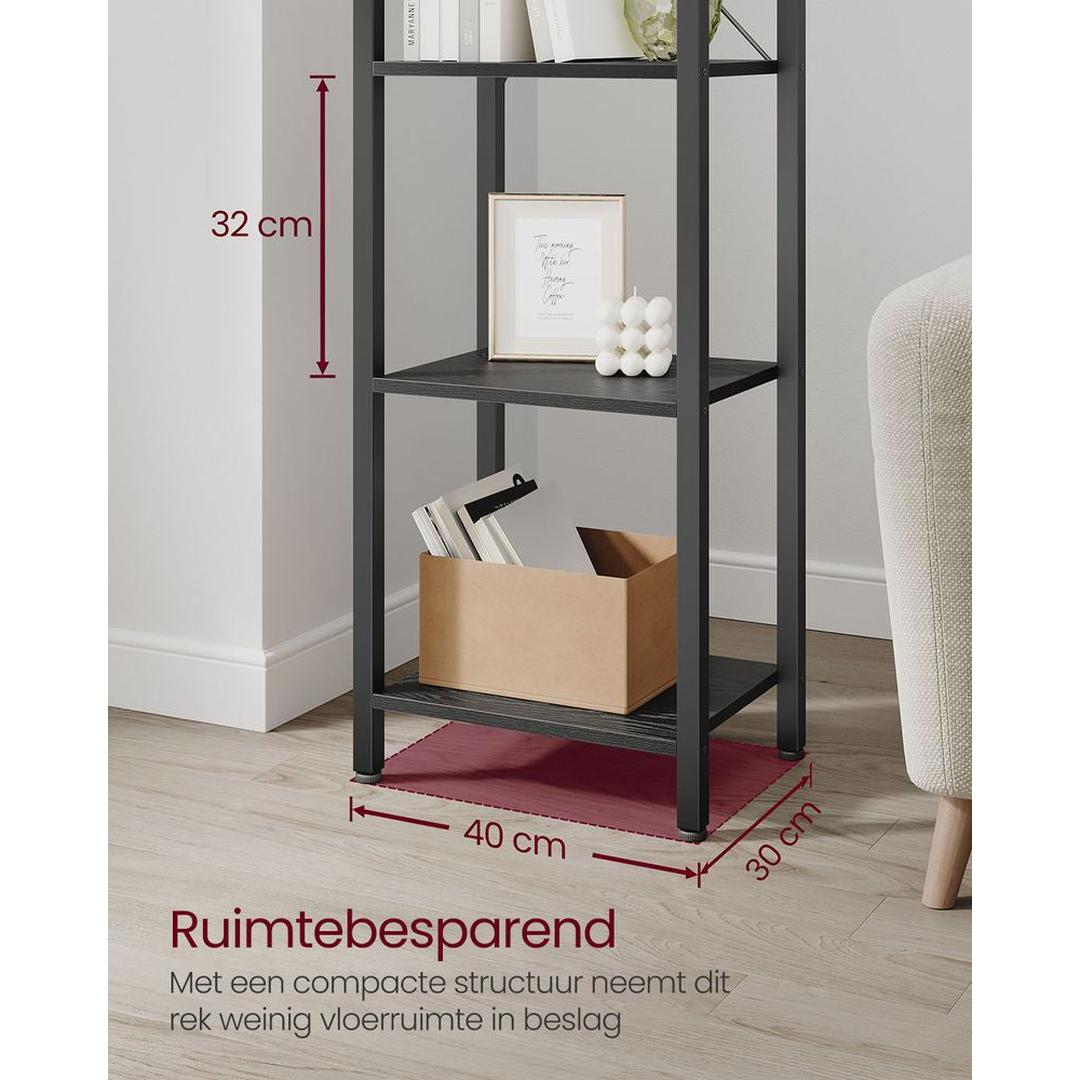Boekenkast met 6 Legplanken – Industrieel Opbergrek van Staal en Spaanplaat, 30 × 40 × 187,5 cm
