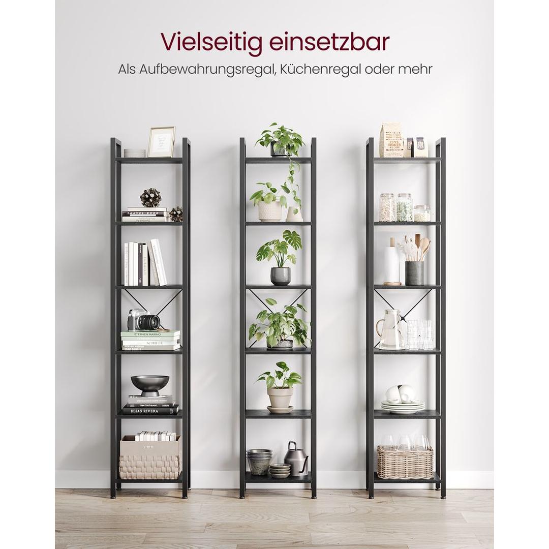 Boekenkast met 6 Legplanken en Handgrepen – Hoge Open Opbergkast voor Woonkamer, Kantoor of Slaapkamer