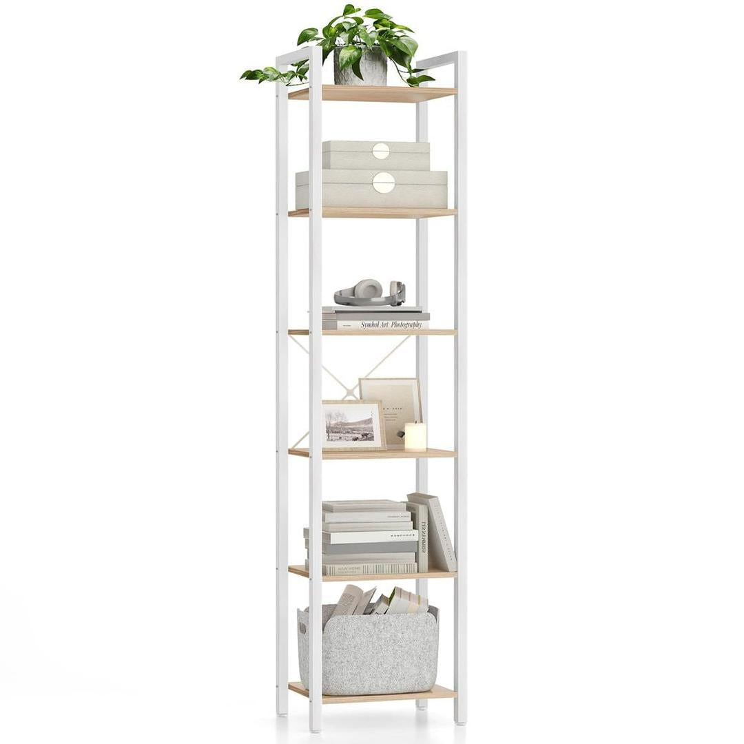 Boekenkast met 6 Legplanken – Industrieel Opbergrek van Staal en Spaanplaat, 30 × 40 × 187,5 cm