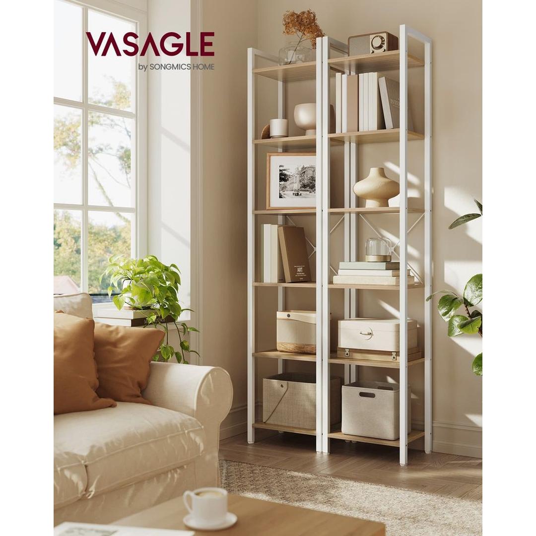 Boekenkast met 6 Legplanken – Industrieel Opbergrek van Staal en Spaanplaat, 30 × 40 × 187,5 cm