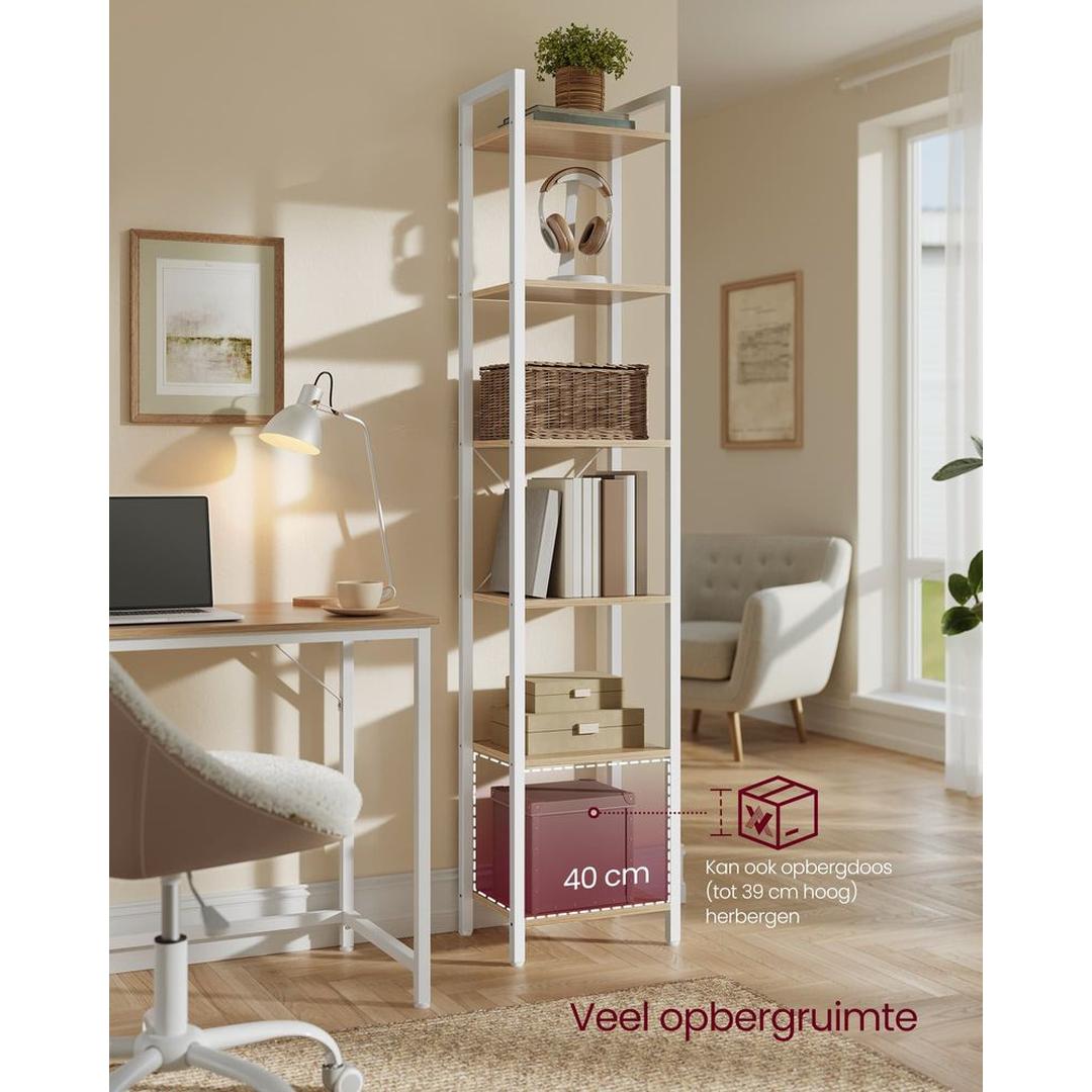 Boekenkast met 6 Legplanken – Industrieel Opbergrek van Staal en Spaanplaat, 30 × 40 × 187,5 cm
