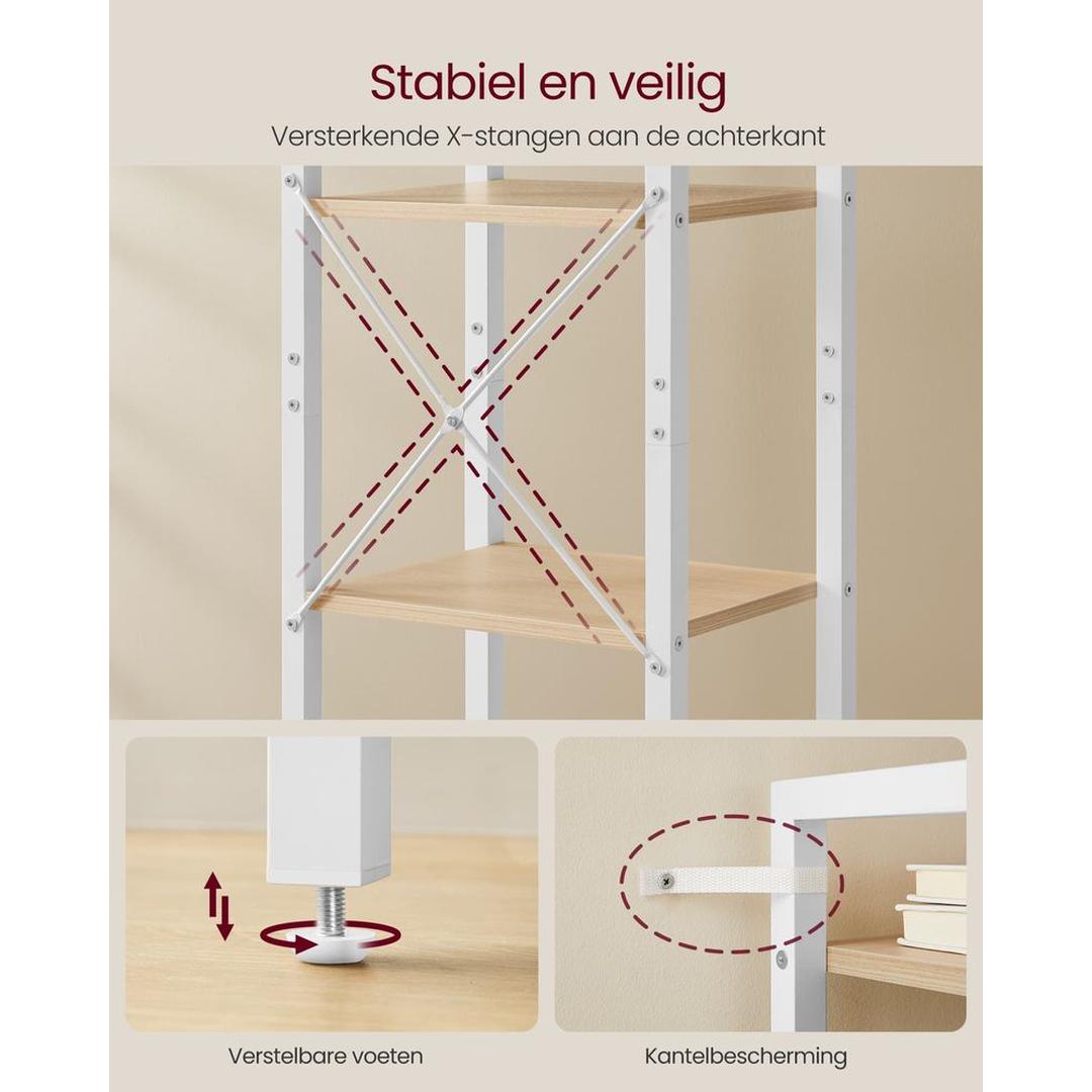 Boekenkast met 6 Legplanken – Industrieel Opbergrek van Staal en Spaanplaat, 30 × 40 × 187,5 cm