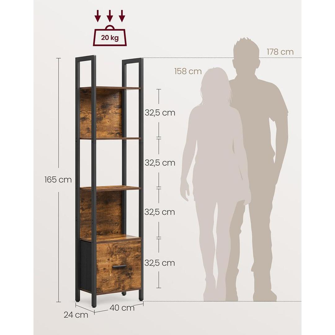 Industriële Ladder-Boekenkast met Lade – Opbergkast met 5 Niveaus – 165 cm Hoog
