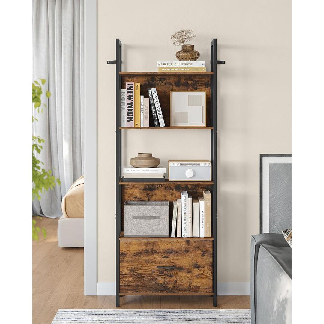 Industriële Ladder-Boekenkast met Lade – Opbergkast met 5 Niveaus – 165 cm Hoog
