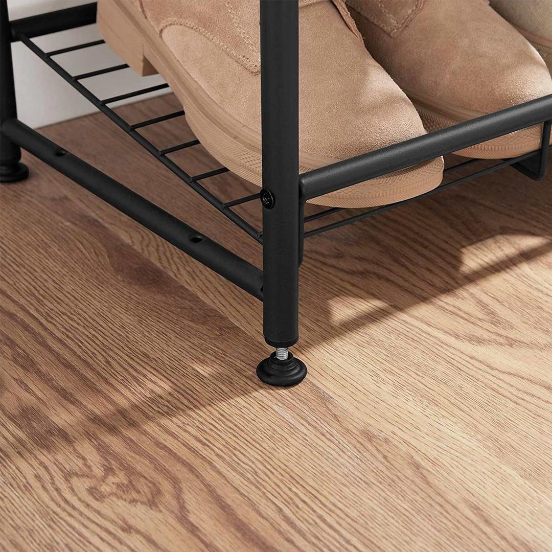 Schoenenrek met 3 Planken – Zwart Opbergrek met Metalen Frame, Verstelbare Poten en Stapelbaar Ontwerp