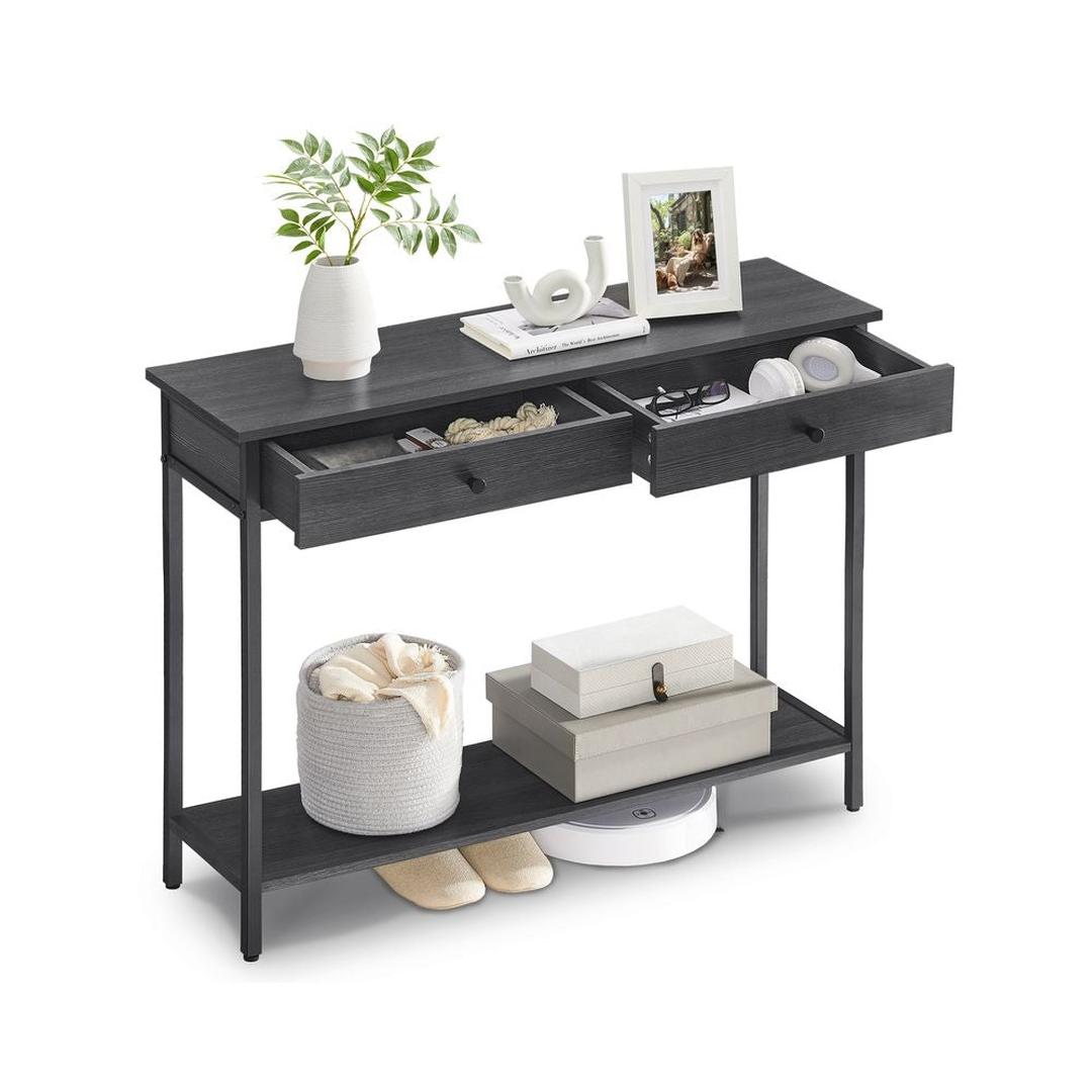 Consoletafel met 2 Lades en Stalen Frame – Industriële Entreetafel van Spaanplaat in Vintage Bruin-Zwart