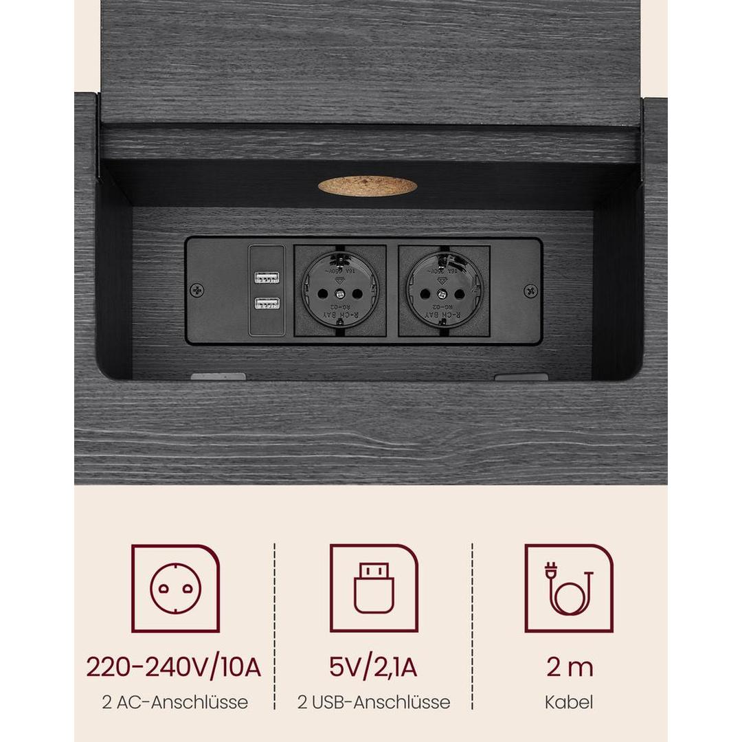 Smalle Consoletafel met Stopcontacten – Ruimtebesparende Tafel met USB-poorten en Opbergvakken in Sneeuwwit