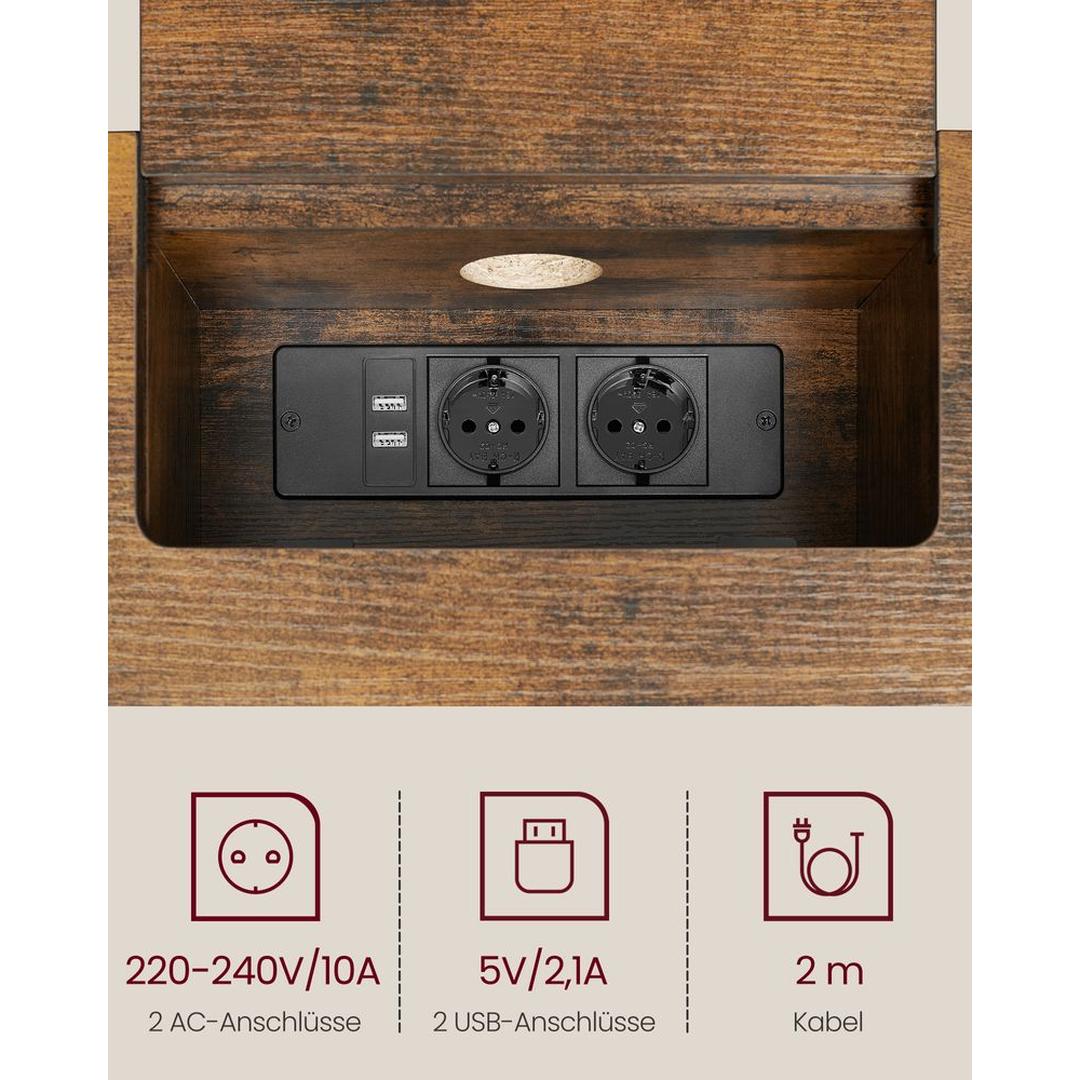 Smalle Consoletafel met Stopcontacten – Ruimtebesparende Tafel met USB-poorten en Opbergvakken in Sneeuwwit