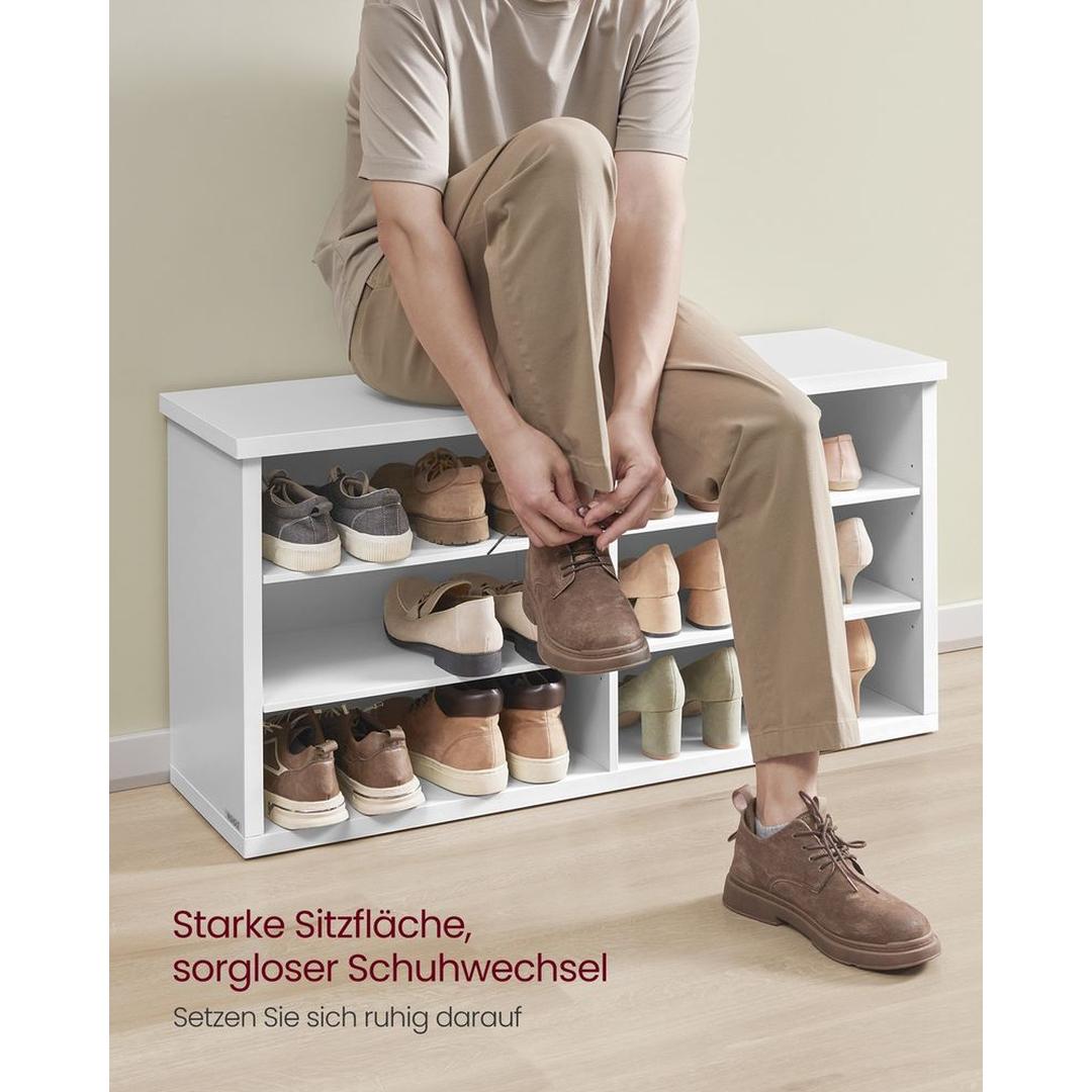 Schoenenbank met Opbergruimte – Zitbank met 6 Open Vakken en Verstelbare Planken in Rustieke Stijl