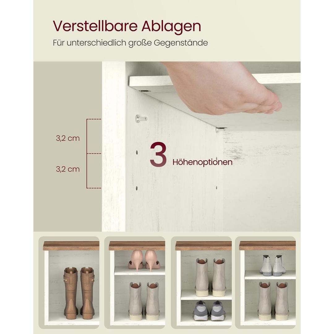 Schoenenbank met Opbergruimte – Zitbank met 6 Open Vakken en Verstelbare Planken in Rustieke Stijl