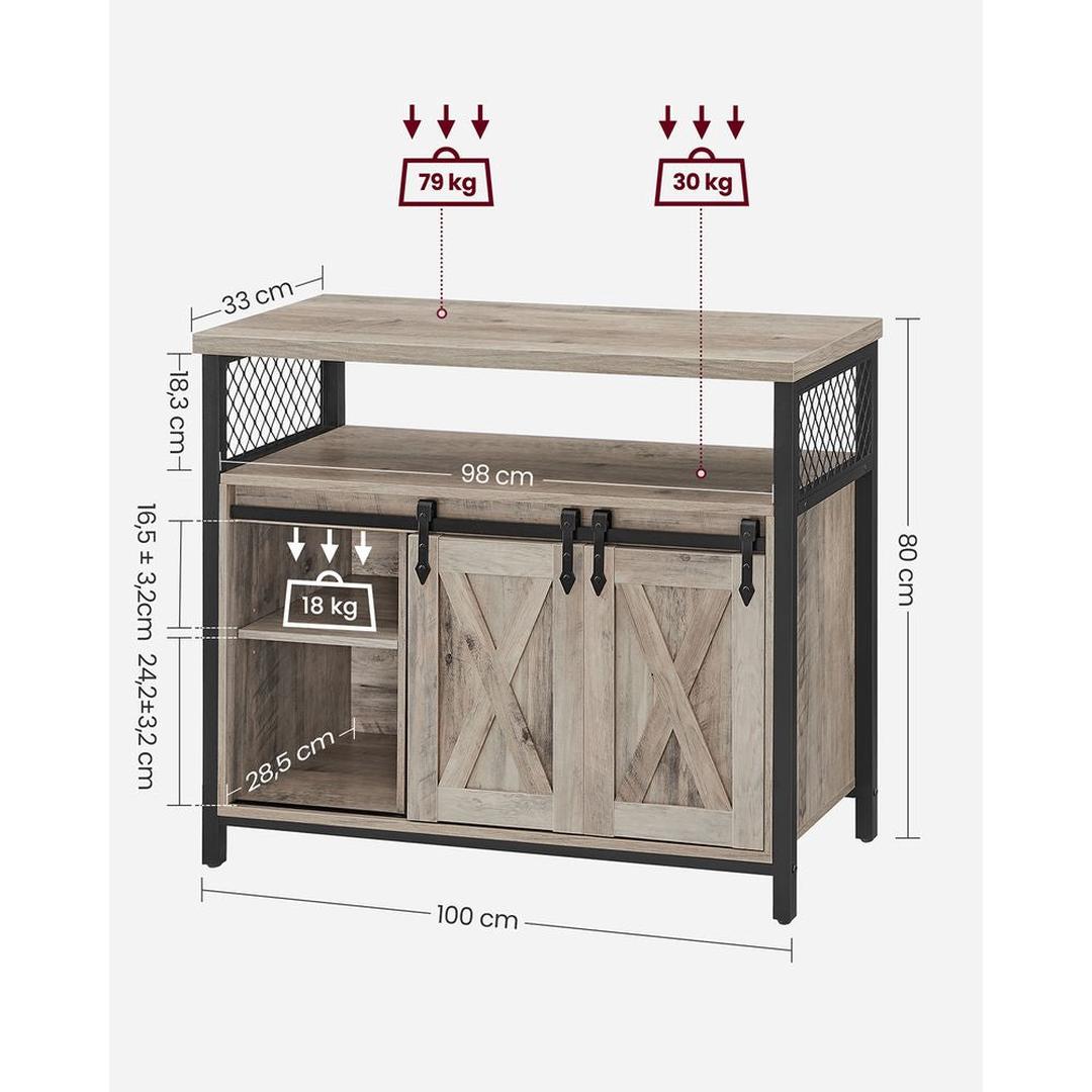 Dressoir met 2 Schuifdeuren – Industriële Opbergkast met Open Vak en Verstelbare Legplank