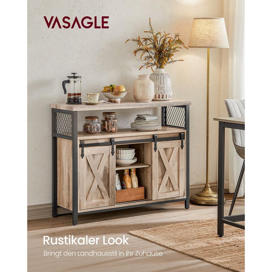 Dressoir met 2 Schuifdeuren – Industriële Opbergkast met Open Vak en Verstelbare Legplank