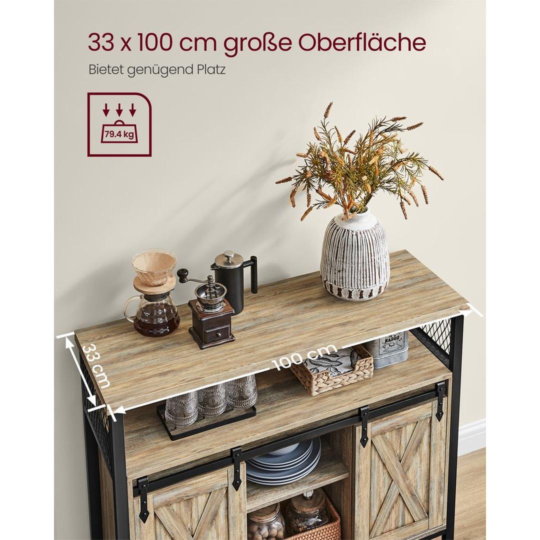Dressoir met 2 Schuifdeuren – Industriële Opbergkast met Open Vak en Verstelbare Legplank