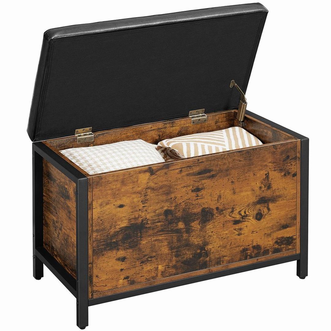 Multifunctionele Opbergkist in Industriële Stijl – Zitbank met Opbergruimte, Metalen Frame en Vintage Accenten