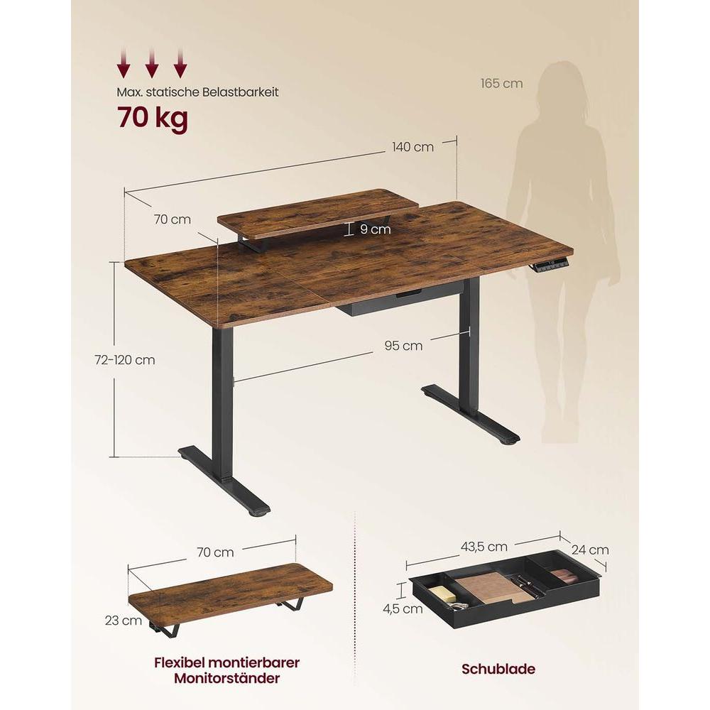 In Hoogte Verstelbaar Bureau met Monitorstandaard en USB-Aansluitingen – Ergonomisch Werkbureau voor Thuis en Kantoor