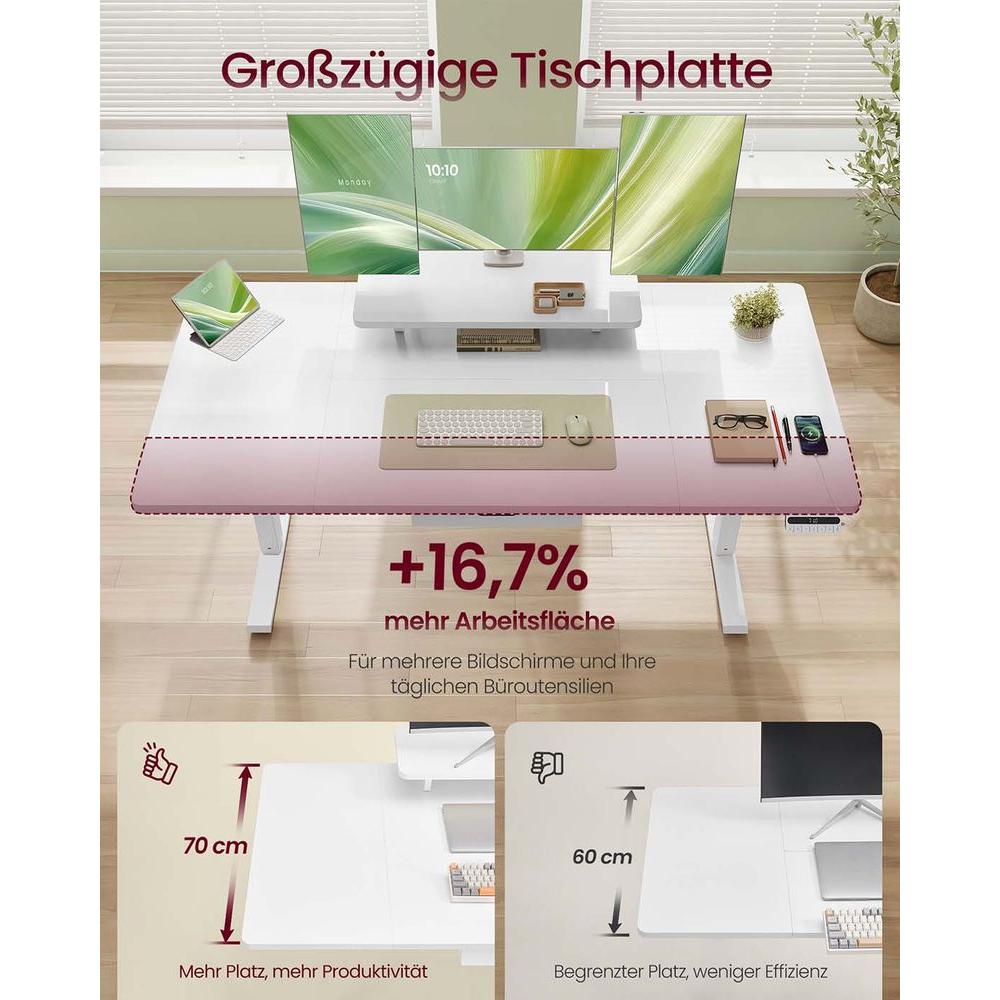 In Hoogte Verstelbaar Bureau met Monitorstandaard en USB-Aansluitingen – Ergonomisch Werkbureau voor Thuis en Kantoor