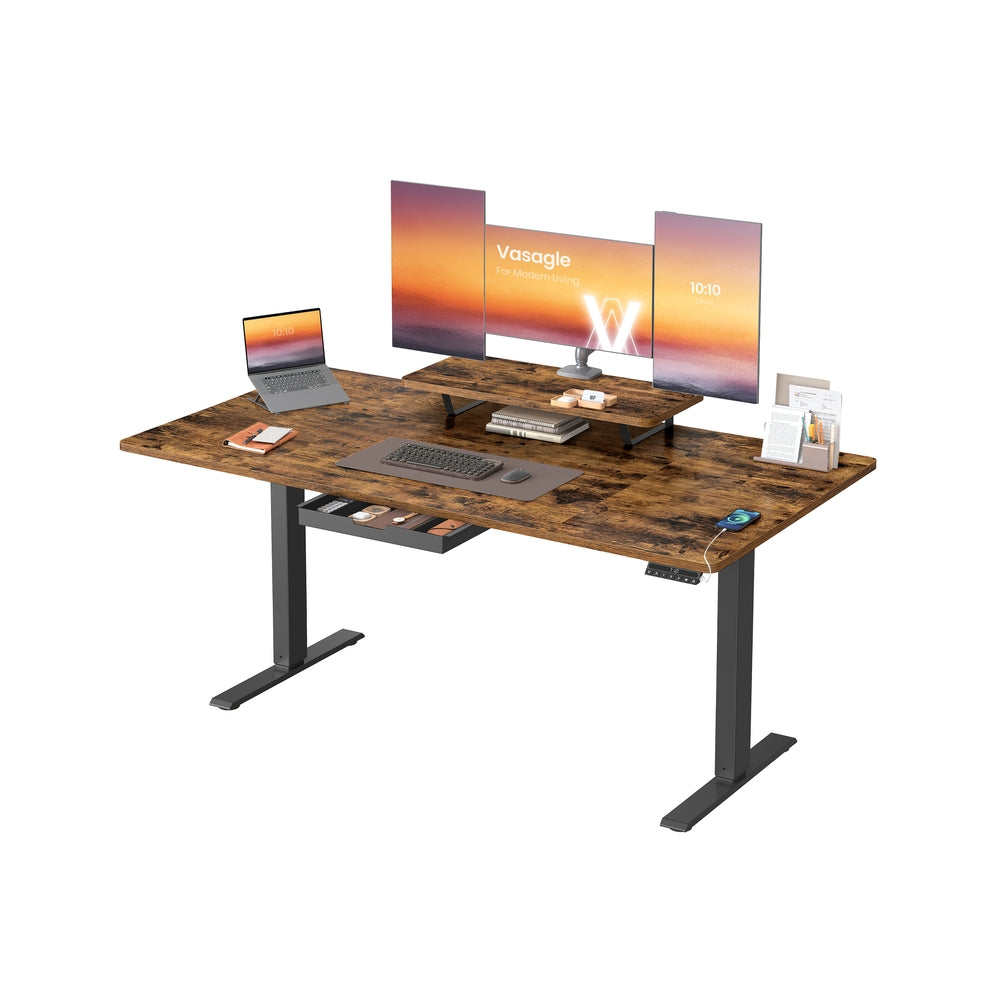 In Hoogte Verstelbaar Bureau met Monitorstandaard en USB-Aansluitingen – Ergonomisch Werkbureau voor Thuis en Kantoor