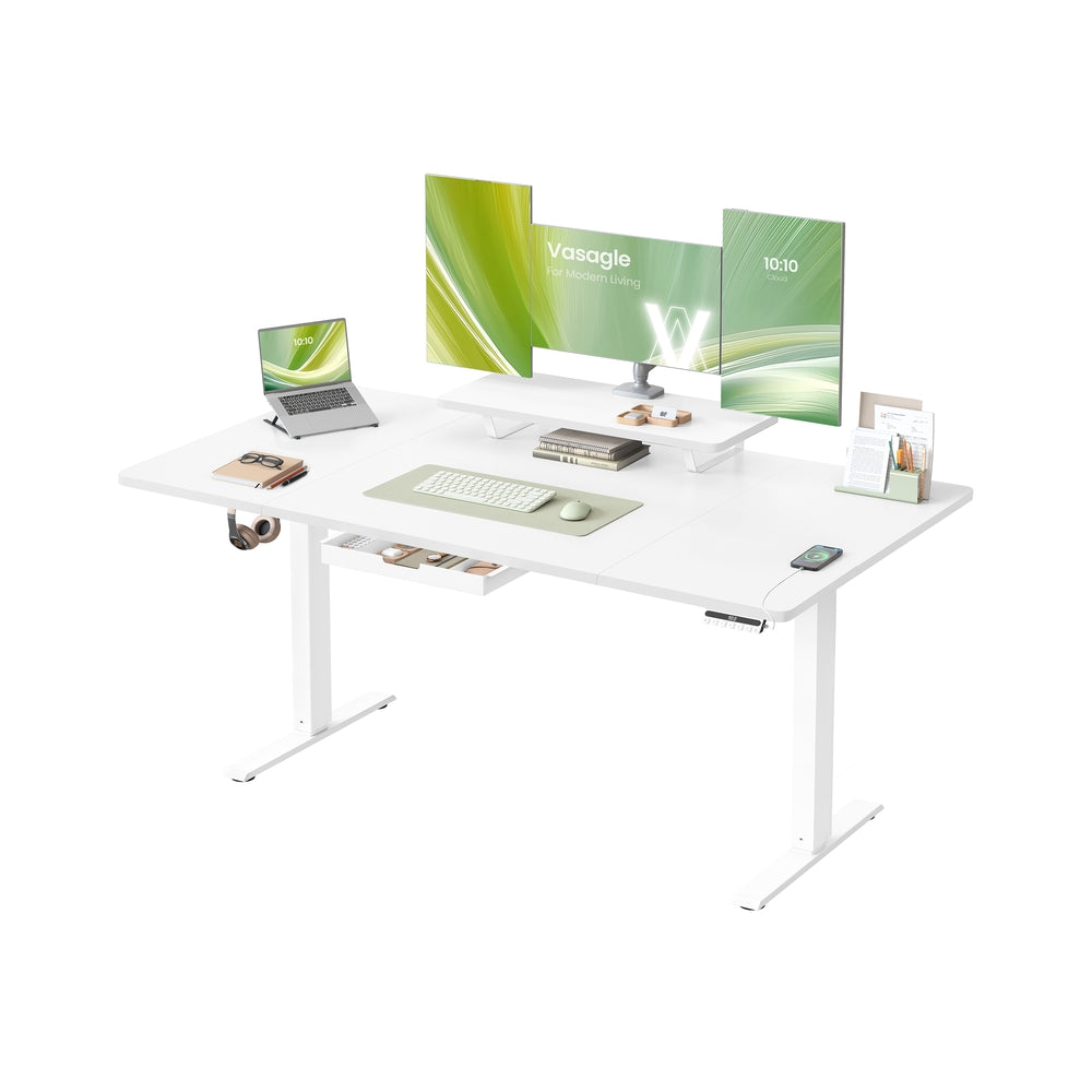 In Hoogte Verstelbaar Bureau met Monitorstandaard en USB-Aansluitingen – Ergonomisch Werkbureau voor Thuis en Kantoor