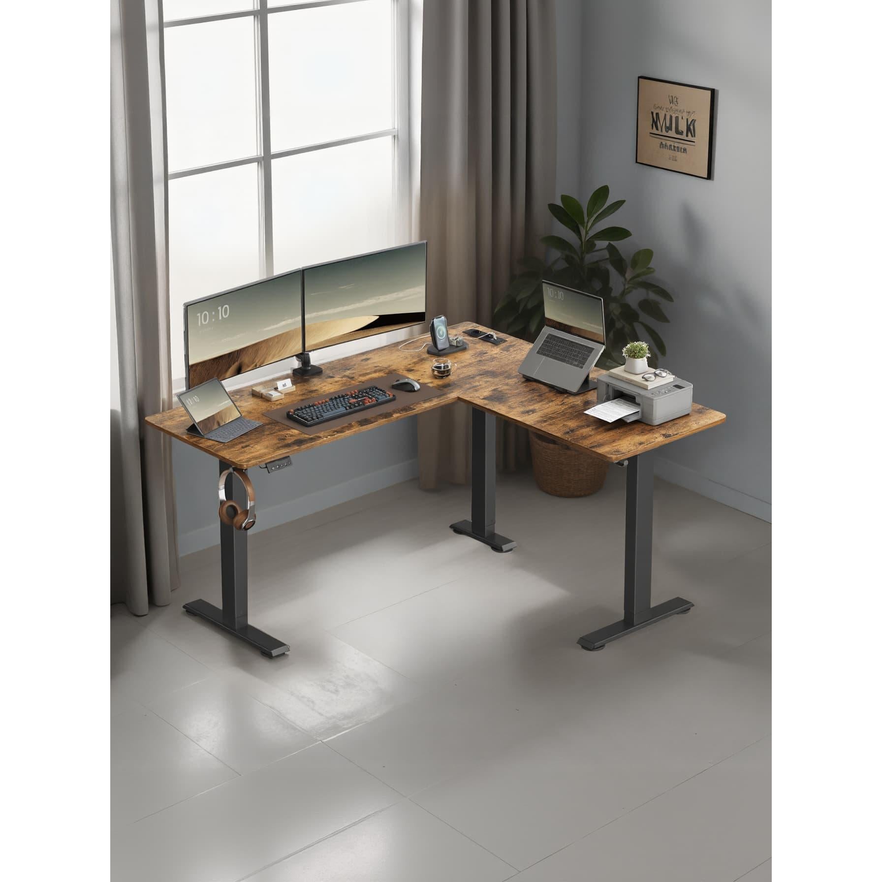 Elektrisch In Hoogte Verstelbaar Hoekbureau met Oplaadstation – Zit-Sta Werkplek voor Thuis en Kantoor