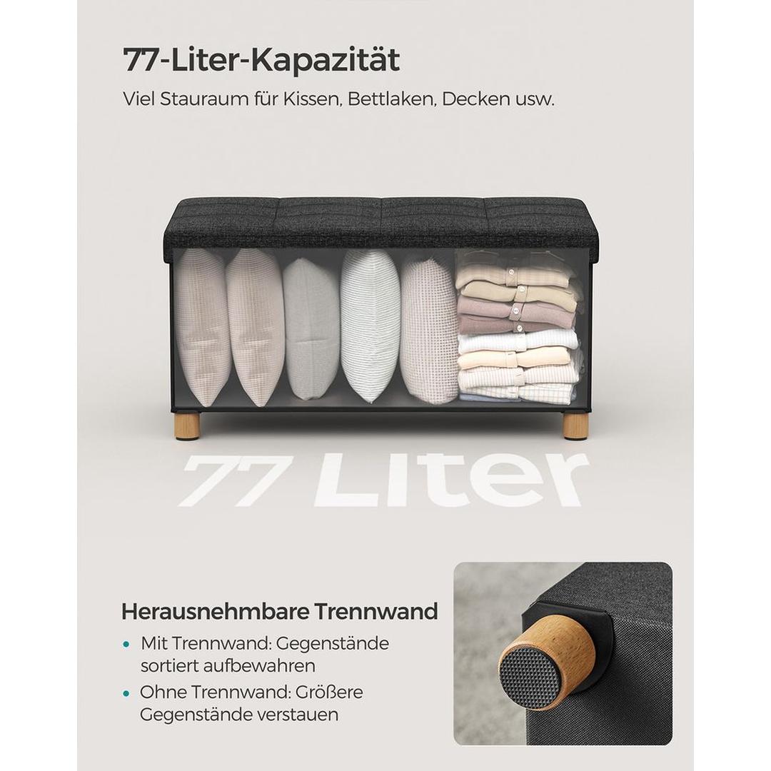 Opbergpoef met Zitfunctie – Zitkruk met Stauraum van 65 L en Opklapbare Deksel in Lichtgrijs