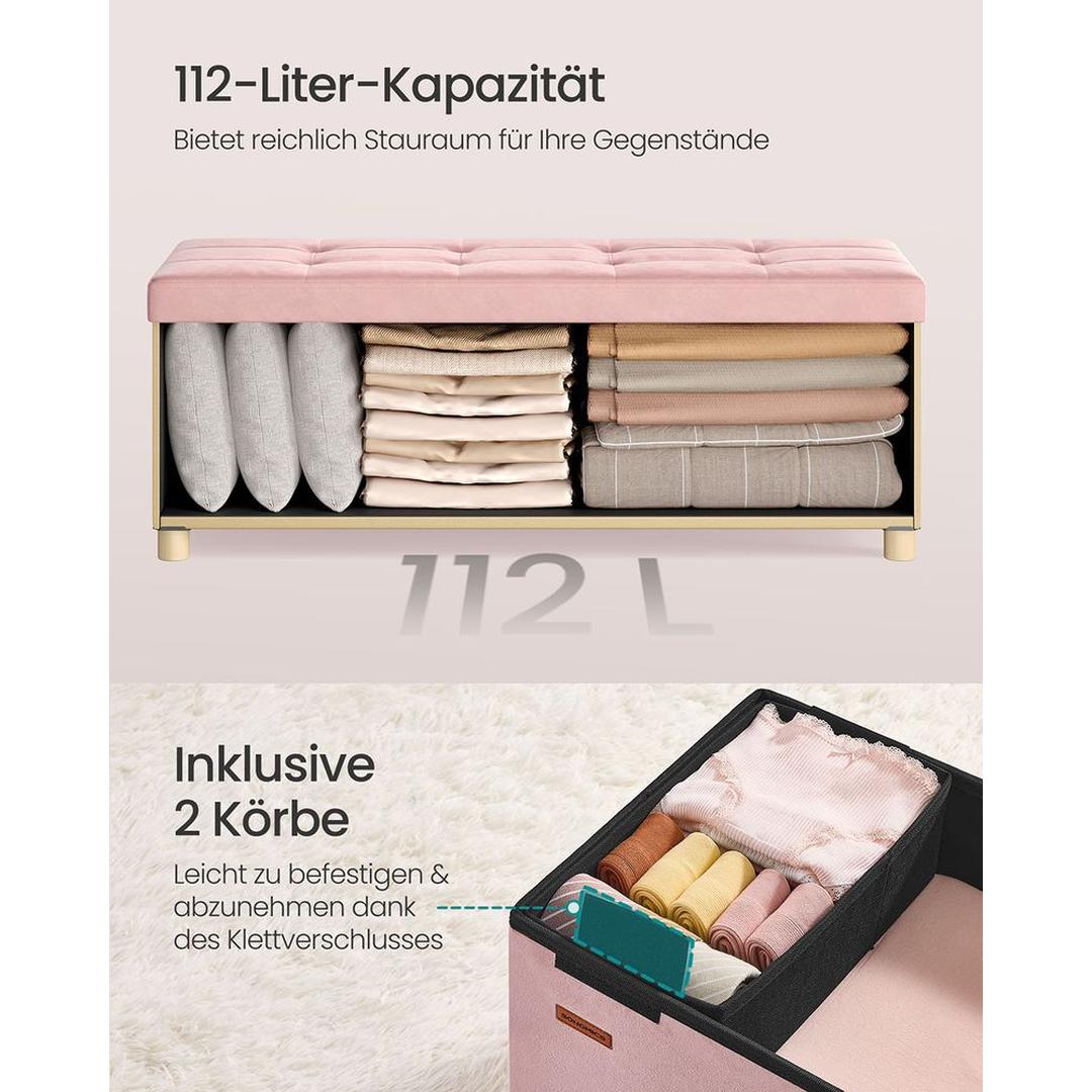 Opvouwbare fluwelen opbergkruk – 110 cm breed, 112 liter inhoud, draagvermogen tot 300 kg