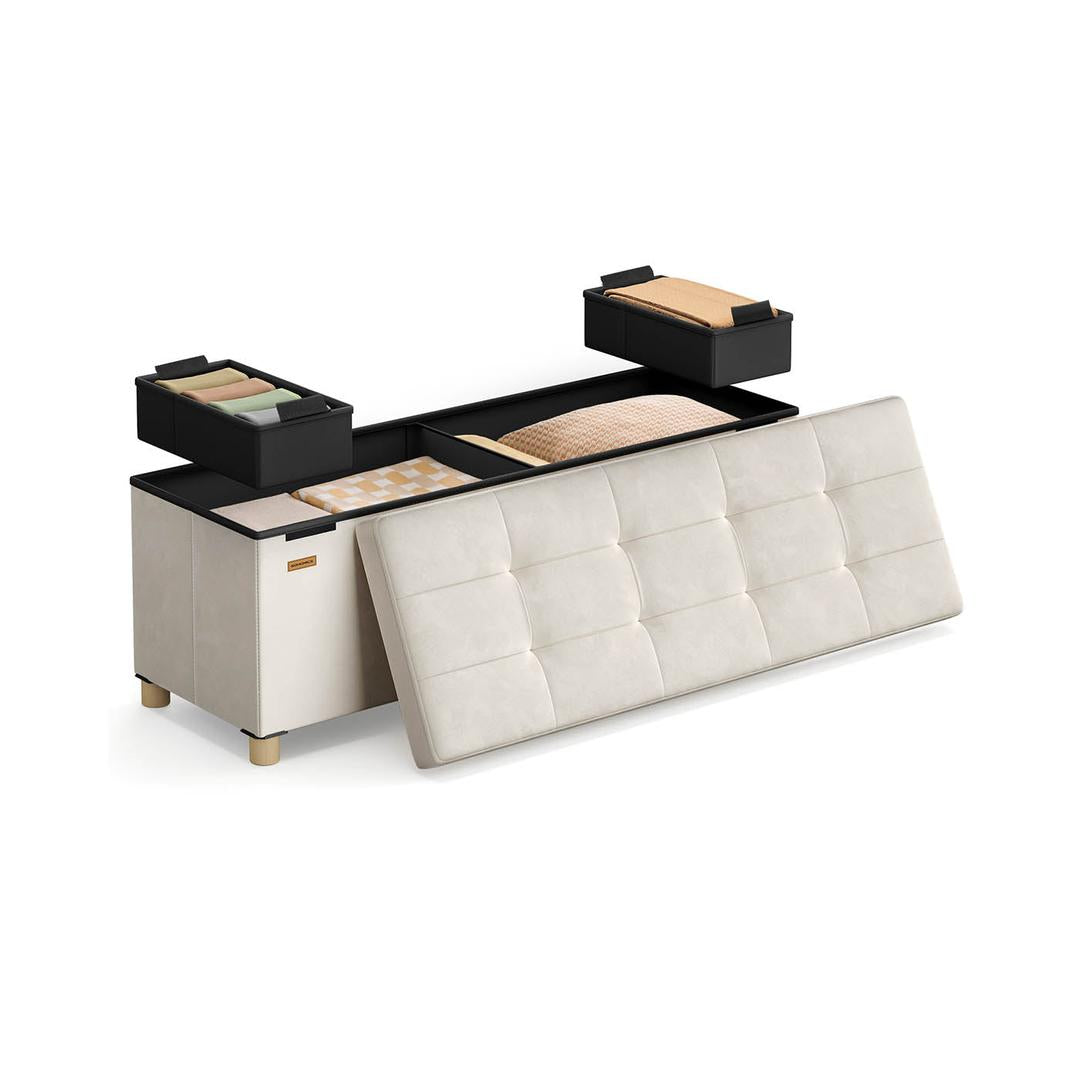 Opvouwbare fluwelen opbergkruk – 110 cm breed, 112 liter inhoud, draagvermogen tot 300 kg