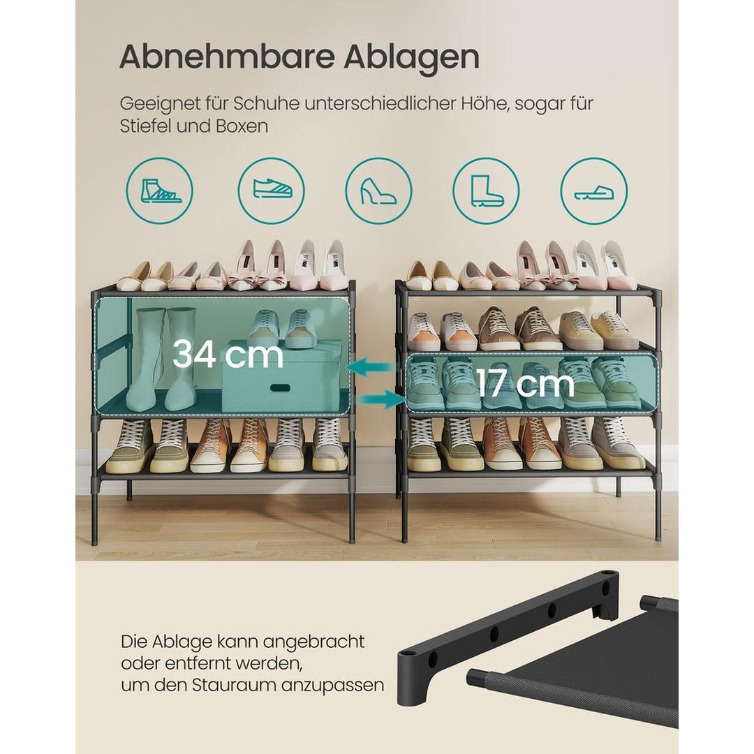 Ruimtebesparend Schoenenrek met Metalen Frame – Stapelbaar Opbergrek met Verstelbare Legplanken