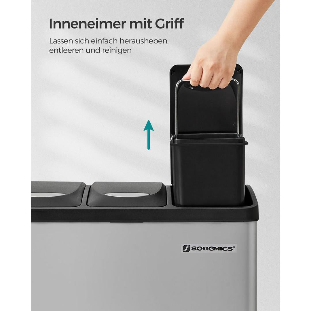 Afvalscheidingsbak met 3 Vakken van 8 Liter – Compacte Prullenbak voor Gescheiden Afval