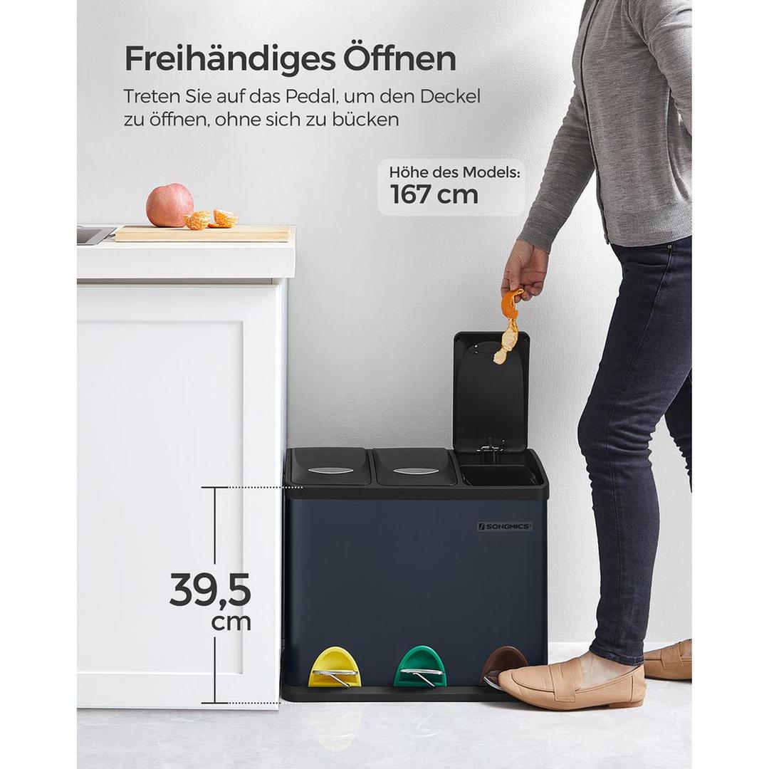 Afvalscheidingsbak met 3 Vakken van 8 Liter – Compacte Prullenbak voor Gescheiden Afval