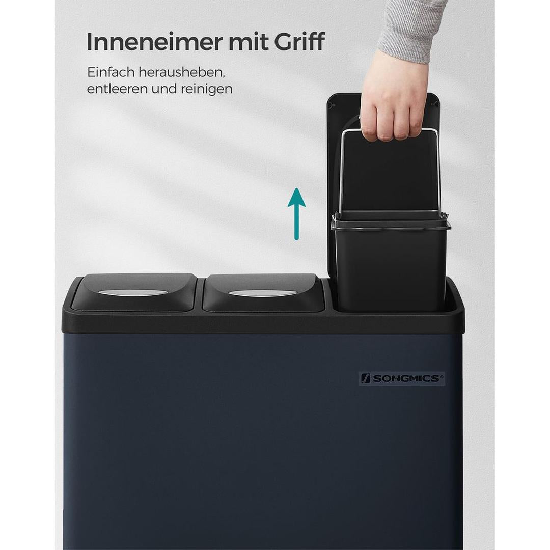 Afvalscheidingsbak met 3 Vakken van 8 Liter – Compacte Prullenbak voor Gescheiden Afval