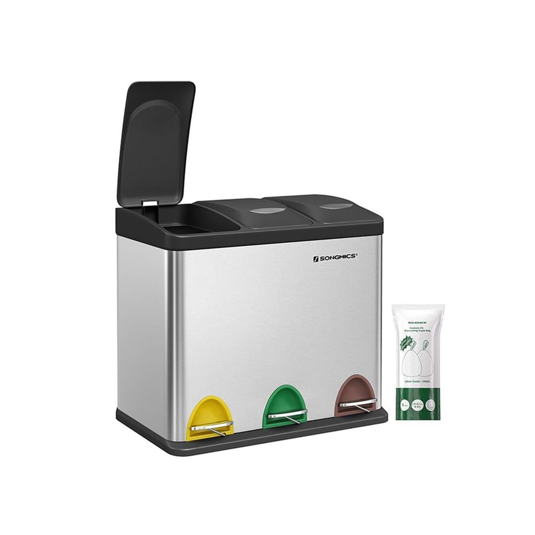Afvalscheidingsbak met 3 Vakken van 8 Liter – Compacte Prullenbak voor Gescheiden Afval