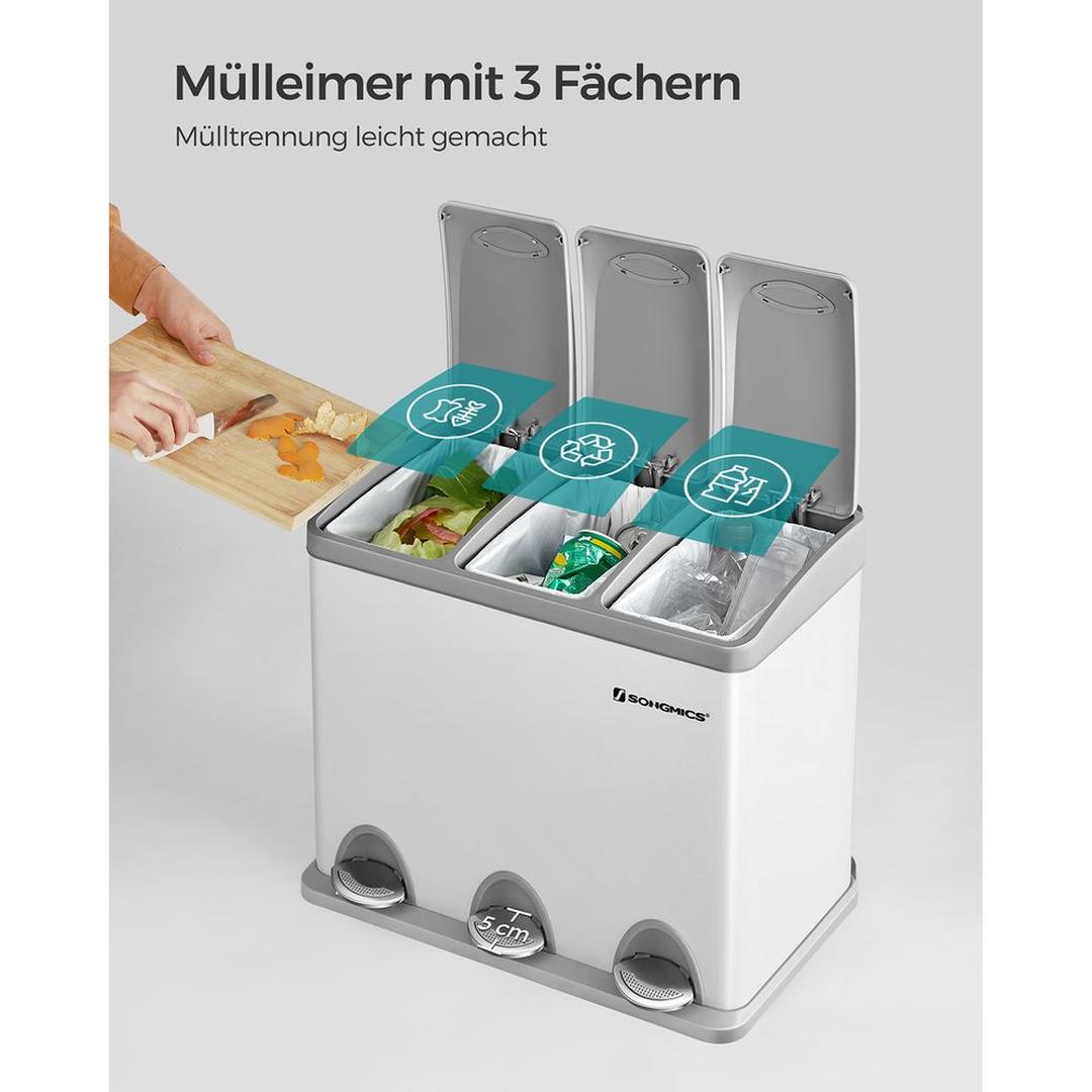 Afvalscheidingsbak met 3 Vakken van 8 Liter – Compacte Prullenbak voor Gescheiden Afval