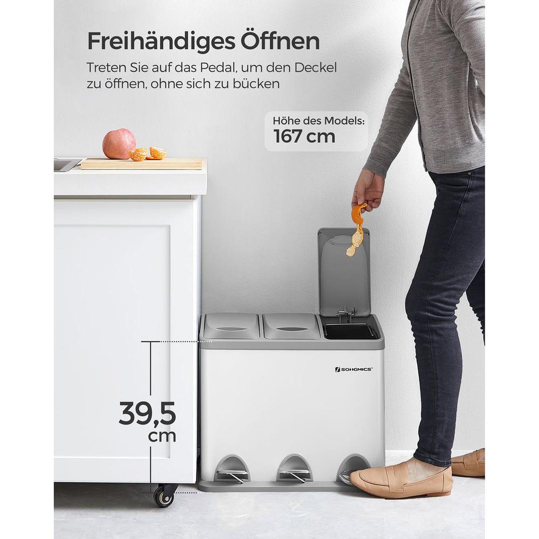 Afvalscheidingsbak met 3 Vakken van 8 Liter – Compacte Prullenbak voor Gescheiden Afval
