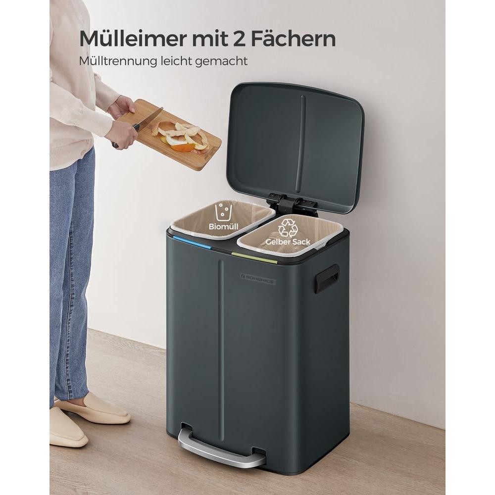 Afvalscheidingsbak 40 Liter met 2 Vakken – Compacte Prullenbak voor Gescheiden Afval
