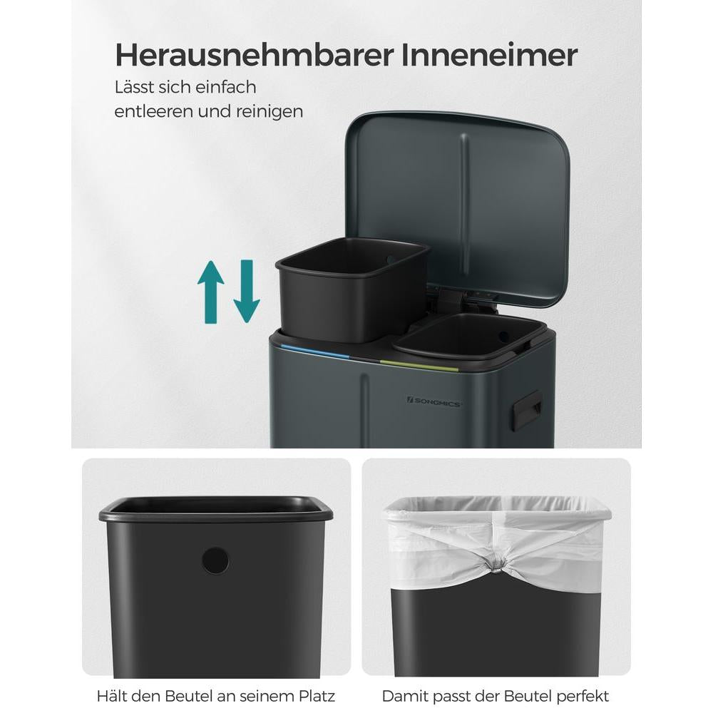 Afvalscheidingsbak 40 Liter met 2 Vakken – Compacte Prullenbak voor Gescheiden Afval