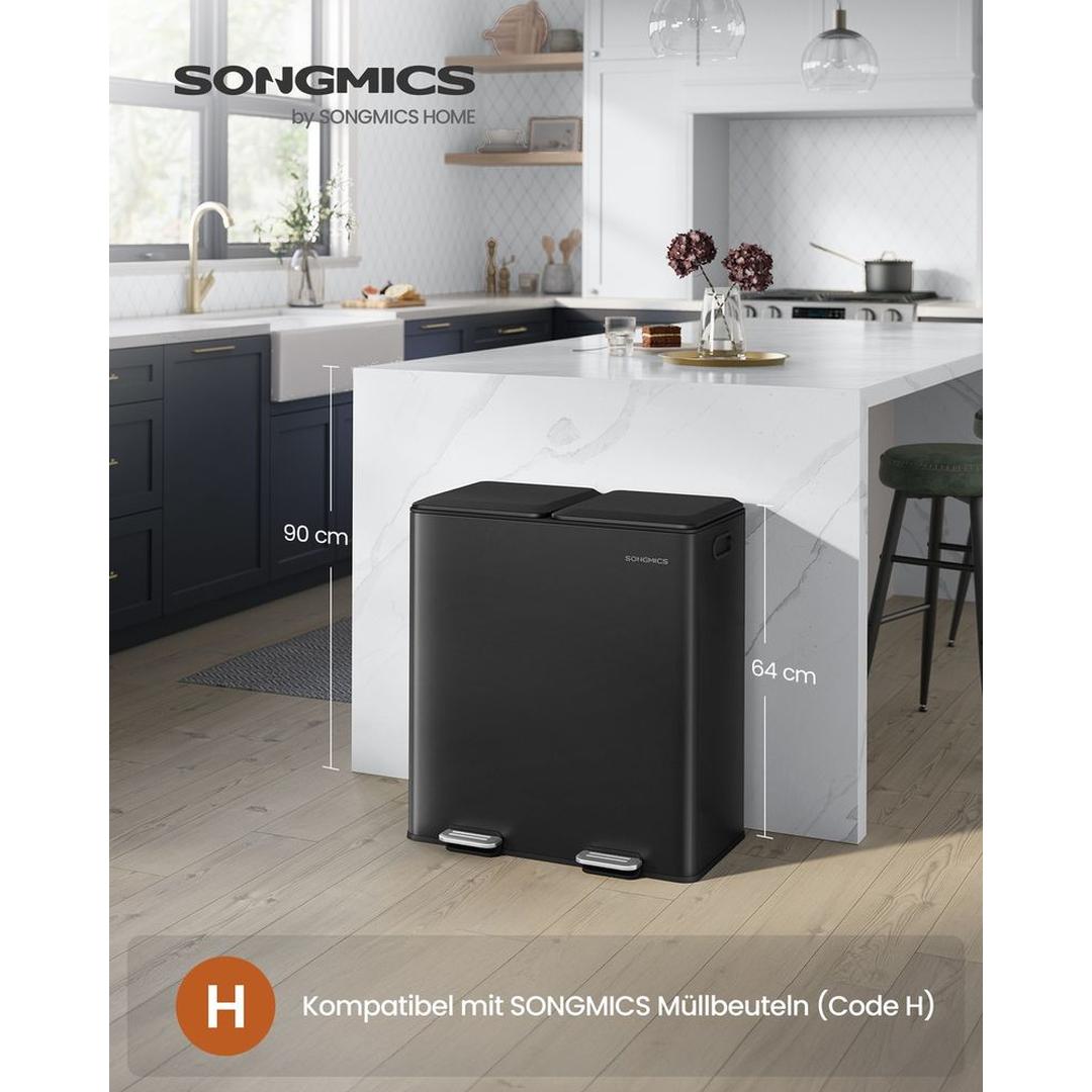 Afvalscheider met 2 Compartimenten – Metalen Pedaalemmer met Soft-Close Deksel en Uitneembare Binnenemmers, 2 × 30 L