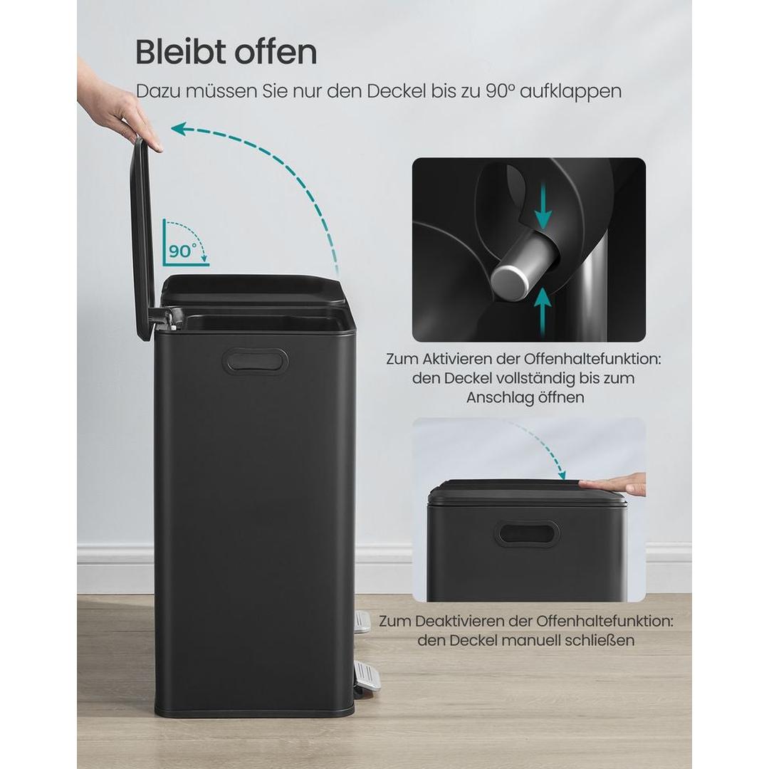 Afvalscheider met 2 Compartimenten – Metalen Pedaalemmer met Soft-Close Deksel en Uitneembare Binnenemmers, 2 × 30 L