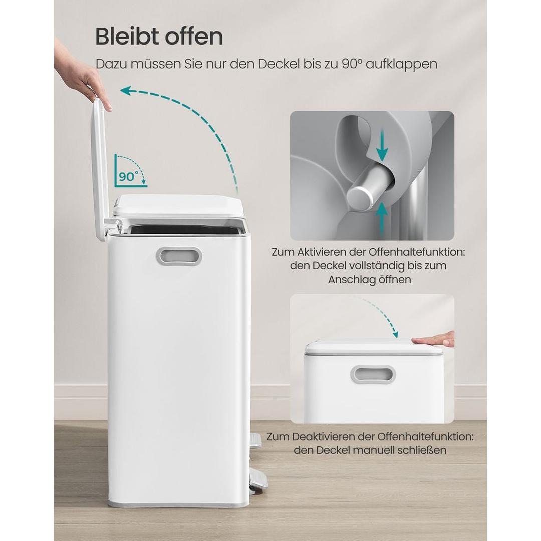 Afvalscheider met 2 Compartimenten – Metalen Pedaalemmer met Soft-Close Deksel en Uitneembare Binnenemmers, 2 × 30 L