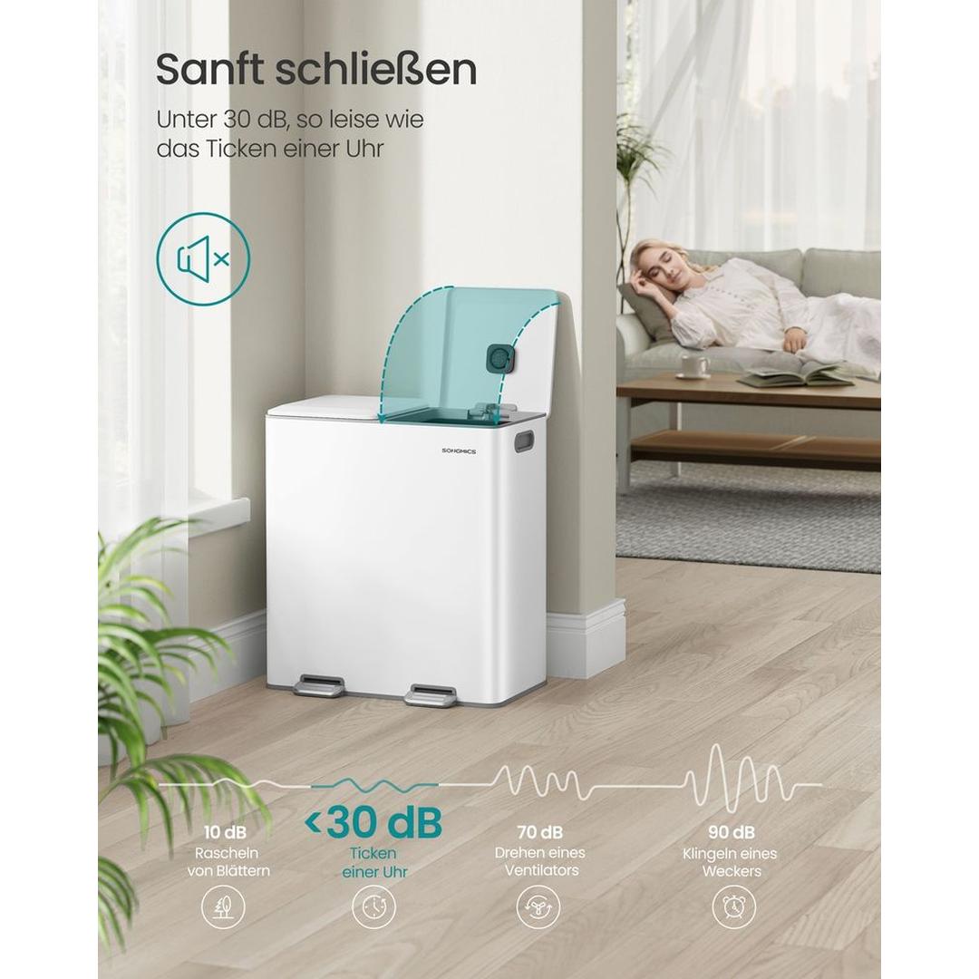 Afvalscheider met 2 Compartimenten – Metalen Pedaalemmer met Soft-Close Deksel en Uitneembare Binnenemmers, 2 × 30 L