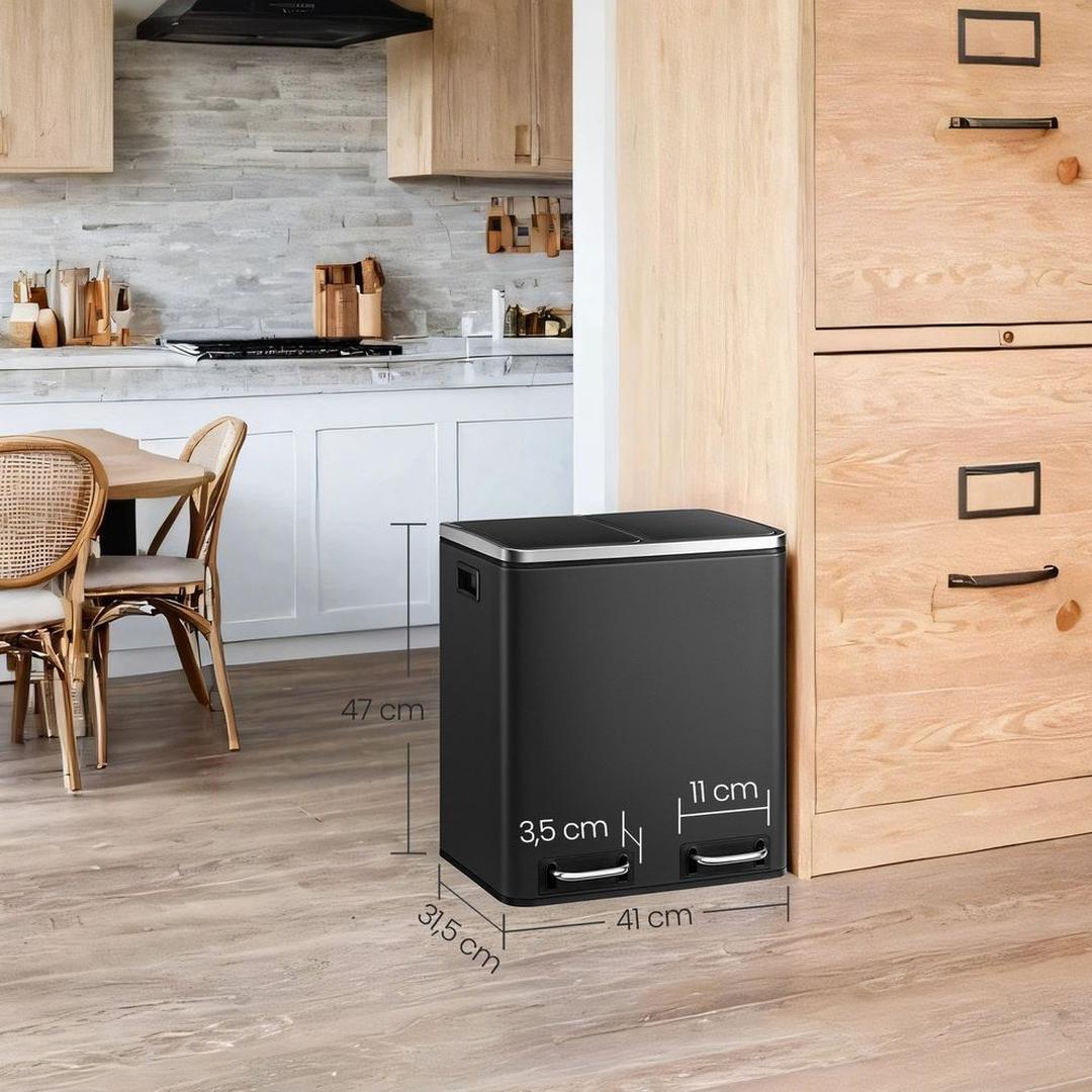 Afvalscheidingsbak 2 × 15 Liter – Prullenbak met 2 Vakken – Inclusief 15 Afvalzakken