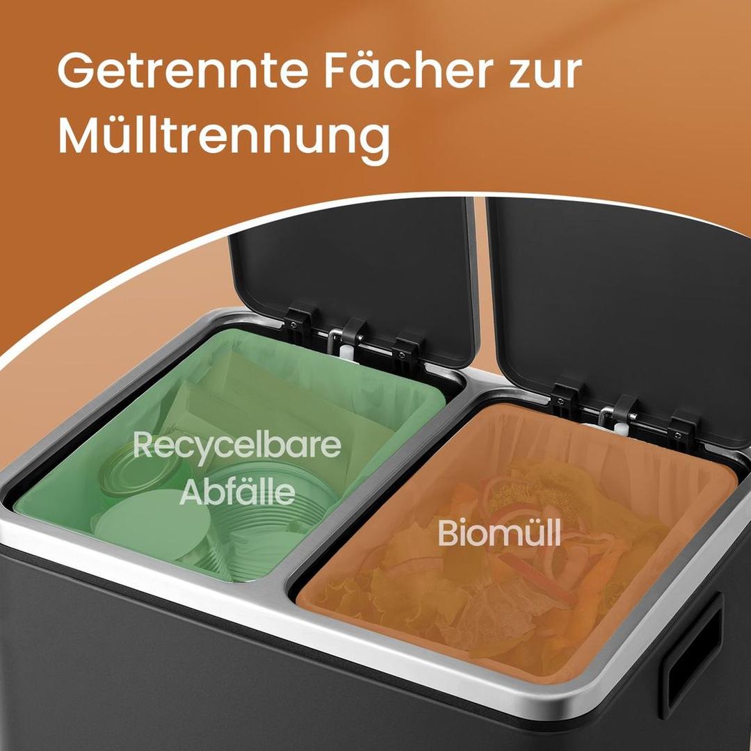 Afvalscheidingsbak 2 × 15 Liter – Prullenbak met 2 Vakken – Inclusief 15 Afvalzakken