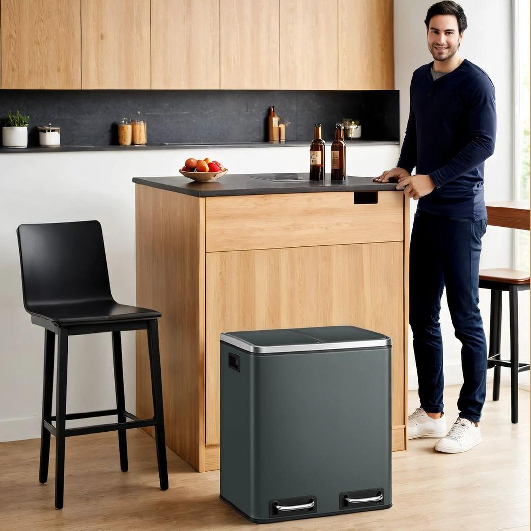 Afvalscheidingsbak 2 × 15 Liter – Prullenbak met 2 Vakken – Inclusief 15 Afvalzakken