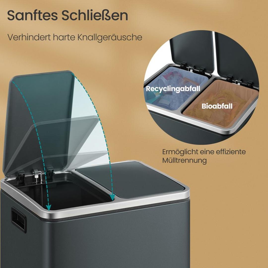 Afvalscheidingsbak 2 × 15 Liter – Prullenbak met 2 Vakken – Inclusief 15 Afvalzakken