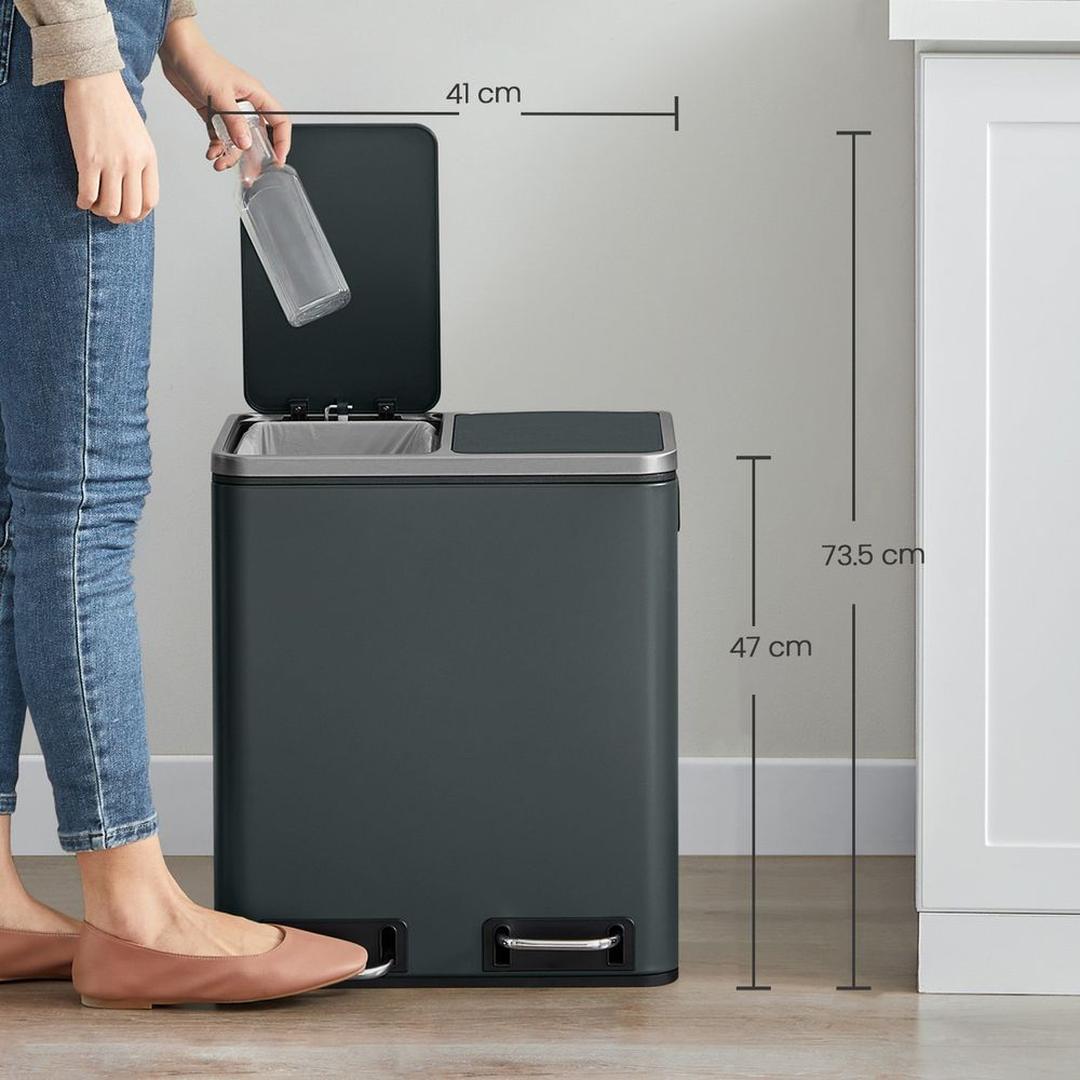 Afvalscheidingsbak 2 × 15 Liter – Prullenbak met 2 Vakken – Inclusief 15 Afvalzakken