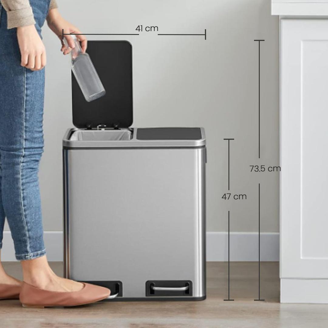 Afvalscheidingsbak 2 × 15 Liter – Prullenbak met 2 Vakken – Inclusief 15 Afvalzakken