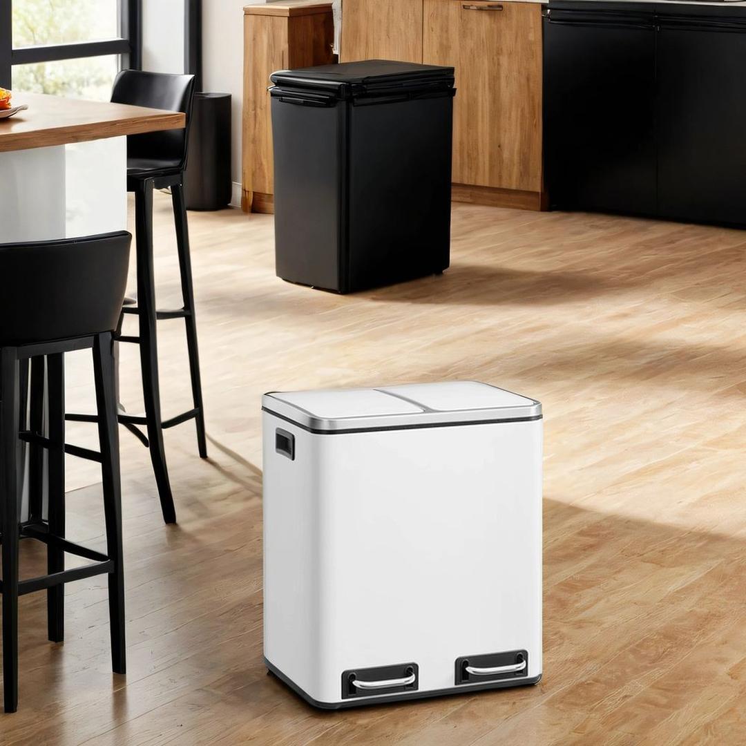 Afvalscheidingsbak 2 × 15 Liter – Prullenbak met 2 Vakken – Inclusief 15 Afvalzakken