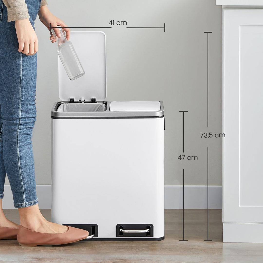 Afvalscheidingsbak 2 × 15 Liter – Prullenbak met 2 Vakken – Inclusief 15 Afvalzakken