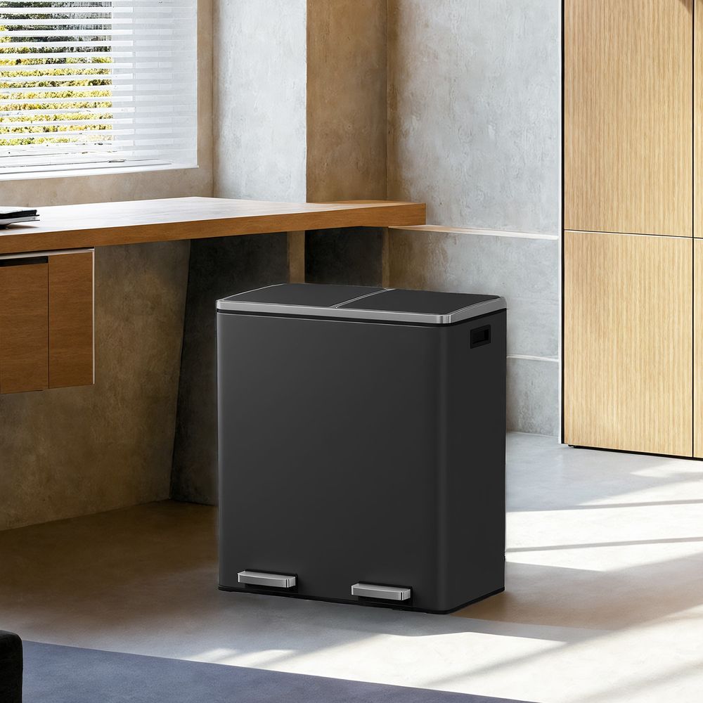 Afvalscheidingsbak met 2 Vakken van 30 Liter – Dubbele Vuilnisbak voor Gescheiden Afval