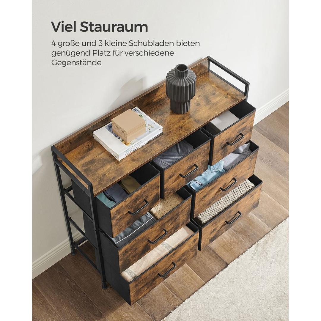 Industriële Ladekast met 7 Stoffen Lades – Lichtgewicht Opbergmeubel voor Slaapkamer, Hal of Kantoor