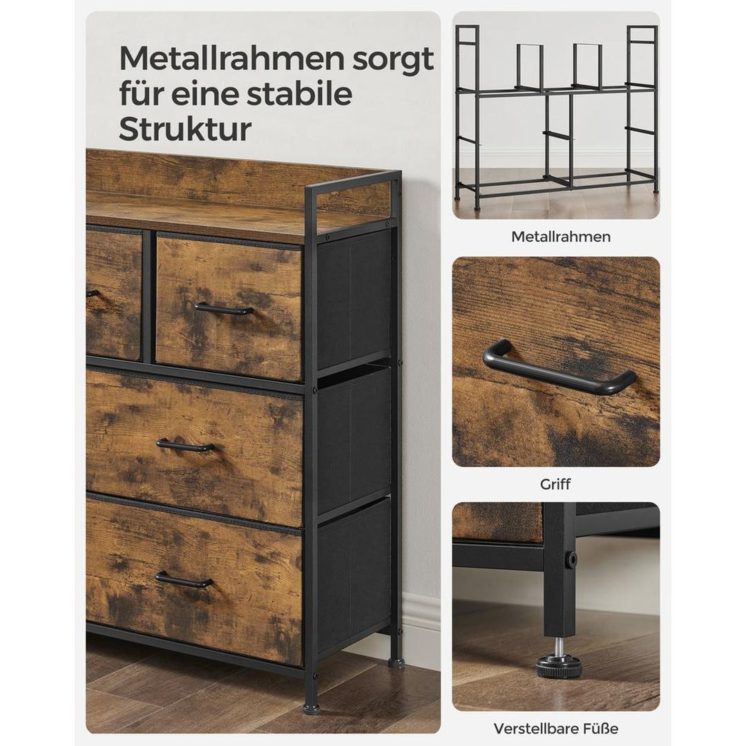 Industriële Ladekast met 7 Stoffen Lades – Lichtgewicht Opbergmeubel voor Slaapkamer, Hal of Kantoor
